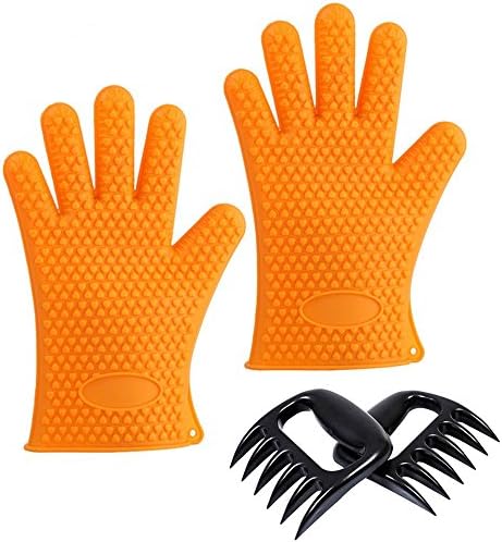 Silicone Heat Resistant BBQ Grill Gloves with Meat Claws，Mitts Set for Barbeque, Oven, Cooking, Frying, Baking, Smoking, Potholder
