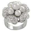 Silvertone Cubic Zirconia and Faux Pearl Flower Ring