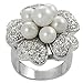 Tressa Silvertone Cubic Zirconia and Faux Pearl Flower Ring