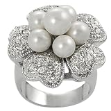 Tressa Silvertone Cubic Zirconia and Faux Pearl Flower Ring