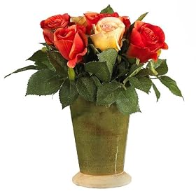 Roses Silk Flower Arrangement w/ Ceramic Vase