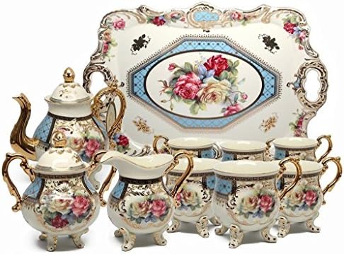 Amazing Porcelain 10-Piece Royal Roses Dining Tea SET,24K Gold-plated Service for 6, Handcrafted &amp; Hand-painted