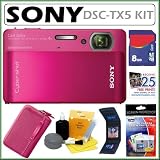 Sony Cyber-shot® DSC-TX5 10.2MP CMOS Digital Camera with 4x Zoom with Optical Steady Shot Image Stabilization and 3.5 inch Touch Screen LCD in Red + 8GB Accessory Kit