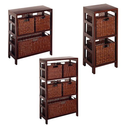 Espresso Shelves with Rattan Basket Collection