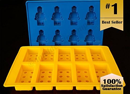 Brick and Minifigure Mold, Duplo Ice Maker, 2-Pack, Blue and Yellow