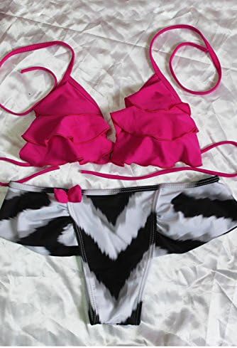 Singlevillage Women's Rosy Mix-match Trangle Bikini Swimsuit Medium