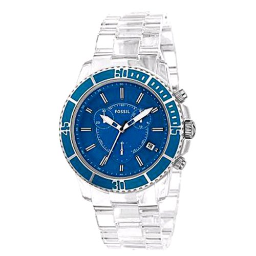 Fossil Men's CH2625 Clear Ceramic Bracelet Blue Analog Dial Chronograph Watch