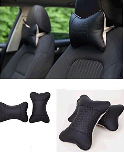2pcs Artificial Leather Auto Car Seat Head Neck Rest Cushion Headrest Pillow Pad Color:Black