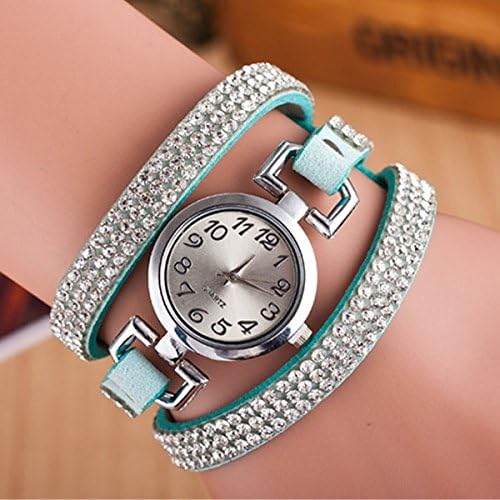 Charming Elegant Long Strap Jewerly Rhinestone Bracelet Women's Watch - Green
