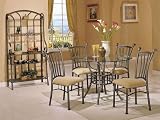 5 pc metal and glass dining table set with fabric upholstered seats