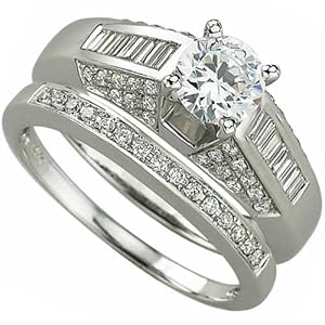 14K White Gold Diamond Wedding Ring Set, Semi-Mount (Center stone is not included)