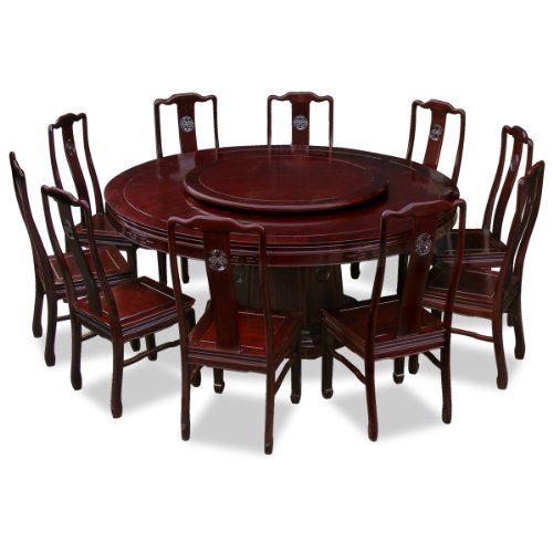 72in Longevity Design Rosewood Round Dining Table with 10 Chairs