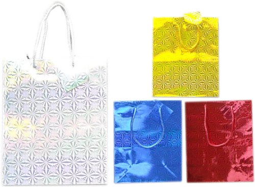 Paper Hologram Gift Bags, Four colors Variety 12 Pack, Small, 9