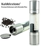 Salt and Pepper Grinder Set 2 in 1 - Salt Pepper Mill Set with Adjustable Ceramic Grinding Mechanism - High Quality Stainless Steel By Kobblestone