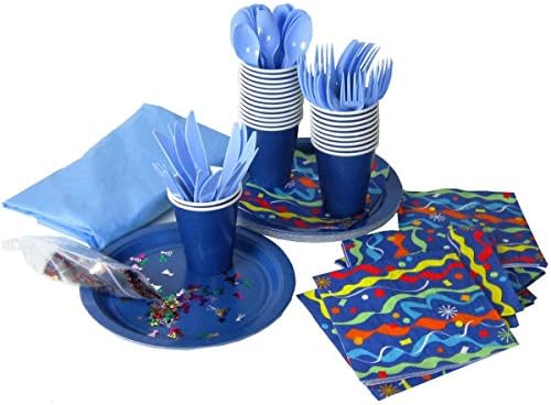 Party In A Box Party Tableware Bundle Service For 16 or More - Paper and Plastic Disposable (Blue Party Supplies)