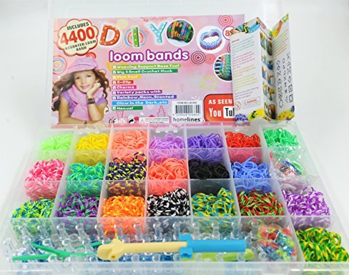 4400pcs Loom Bands Kit - Loom Bands Bracelet Kit - 22 Bright Colors(200pcs for each color) + 200 S-Clip + 1 Big Hook + 3 Small Hook+ 1 Loom Board +12 Charms+1 Y-Weaver All in 1 Convenient Organizer Storage Case