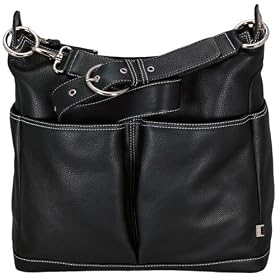 OiOi Black Leather Pocketed Hobo Bag with Zebra Lining
