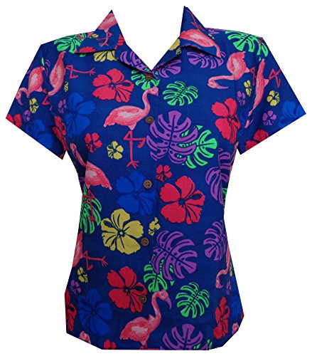 Hawaiian Shirts Women Flamingo Leaf Print Aloha Beach Blouse Casual