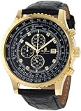 Burgmeister Savannah BM320-222 Herren Chronograph gold schwarzes Zifferblatt mit 8 Diamanten Datum/Tag/Monat schwarzes Lederarmband
