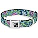 Buckle Down Floral Burst Turquoise/Blues/Pinks/Yellow with Green Dog Collar Bone, Small/9-15