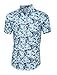 Allegra K Men Short Sleeve Single Breasted Floral Prints Shirts Light Blue L
