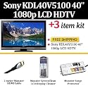 Sony KDL40V5100 40" 1080p LCD HDTV + Monster TV Hook Up Kit - HDMI Cable , Surge Protector , Screen Cleaning Kit