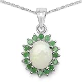 2.60 Carat Genuine Opal & Emerald Sterling Silver Pendant