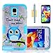 Galaxy S5 Case, S5 Case, Tradekmk(TM) 3-Piece In 1 Silicone Plastic Hybrid Bumper Case For Samsung Galaxy S5 [+Stylus+Screen Protector+Cleaning Cloth] [Cute Owl Pattern]-(Blue)