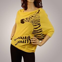 Unique Animal Zebra Print Top Shirt Yellow Black Bat Long Sleeves