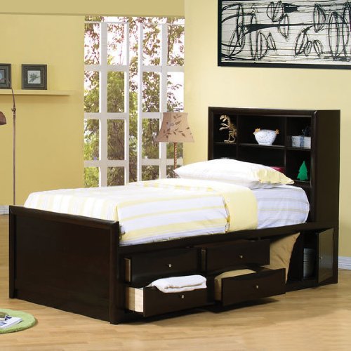 Full Size Bookcase Chest Bed in Cappuccino Finish