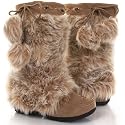 Beads! Mukluks Super Furry Pom-Pom Flat Boots Taupe