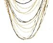 Two Tone Chain Linked Necklace and Earrings with Faux Pearl - Adjustable from 24'' to 26'' Length