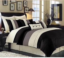 8PCLUXURYSUPERSET,OVERSIZEDandOVERFILLED,106x92,BLACK/GREYFAUXSILKCOMFORTERSET/BEDINBAG-OVERSEIZEDKINGSIZEBEDDING