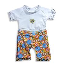 Max Out - Infant Girls Swim Romper, White, Orange, Yellow (Size 12Months)