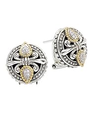 Sterling silver and 18k gold Enchanta Collection fleur de lis diamond and black onyx earrings