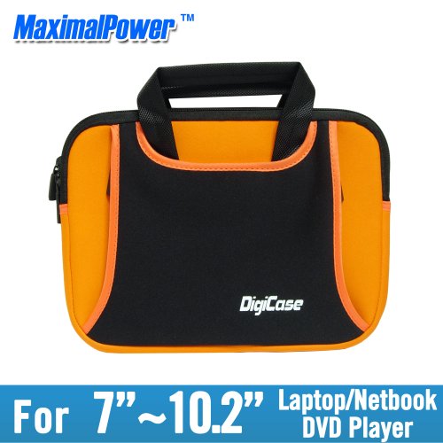 Neoprene soft protective sleeve for 7-10.1 Netbook,Laptop Computers,DVD Players with foldable handles and Outer zippered pocket.Orange/Black