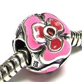 Valentines Gift Sterling Silver Enamel Cz Pink Red Flower Bead for Pandora Troll Chamilia Biagi European Story Charm Bracelets