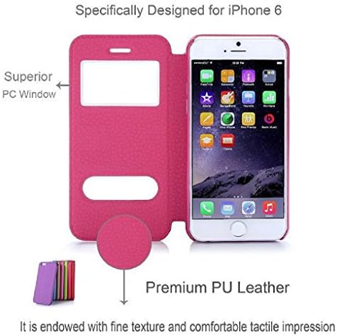 iPhone 6 Plus Case, VNSO Classic Series Smart Window View Touch Metal Front Flip Cover Folio Case for Apple iPhone 6+ iPhone Plus 5.5 Inch Smartphone (Red)