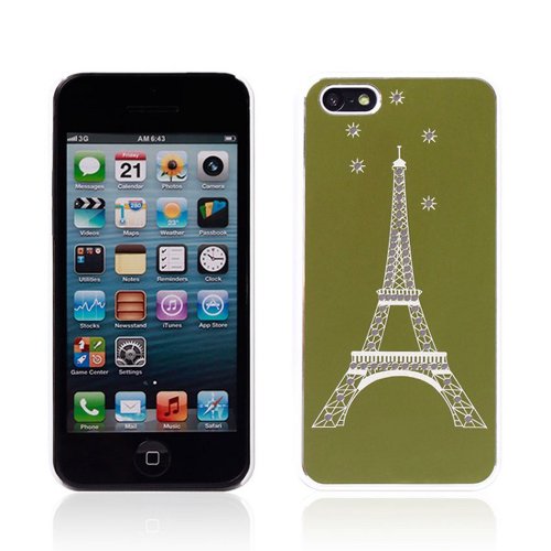Meaci® Apple Iphone 5c Hard Case Olive Drab Glitter Bling Paillette Eiffel Tower Series Plasticℜ Aluminum Plate Protective Case with 1 Free Anti-dust Plug Stopper-random Color (Viii)