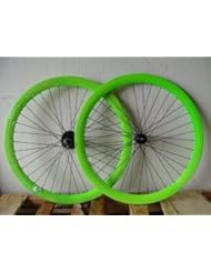 Sports: R4 Glow in the Dark Green Triple Walled Wheels Wheelset 700c Fixie Road Bike Flip Flop Hub - R4