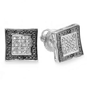 0.10 Carat (ctw) Sterling Silver Black & White Round Diamond Micro Pave Setting Kite Shape Stud Earrings