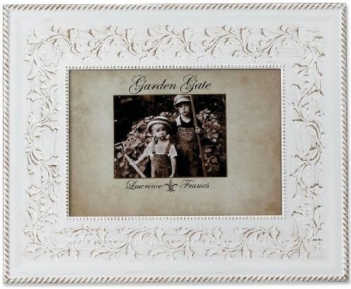 Lawrence Frames Garden Gate Floral Vine with Rope Border 5 by 7-Inch Metal Picture Frame, Rustica White