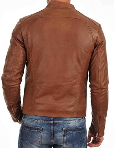 Awwalleather Men's Moto Leather Jacket Mj 61 Small Tan