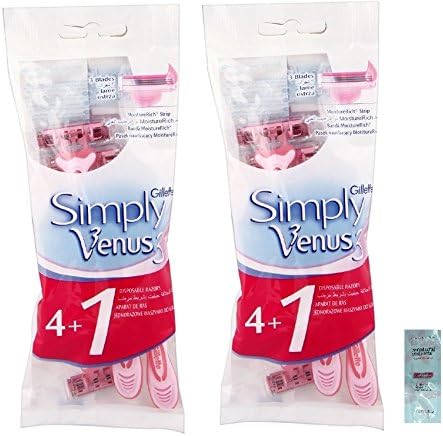 Simply Venus 3 Disposable Razors, 5 Count (Pack of 2) w/ Free Loving Care Conditioner Packette