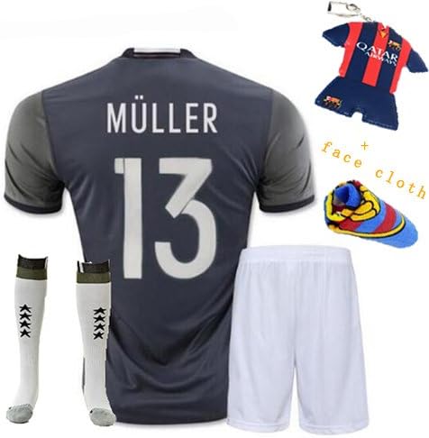 Soccer Kids 2016 European Championship Germany Away Muller #13 Football Soccer kids youth jersey &amp; shorts &amp; Socks &amp; Free Key Chain &amp; Face cloth 3-12 YRS (7-8 years)