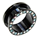 ANODIZED STEEL PLUG WITH AURORA BOREALIS AND BLUE CUBIC ZIRCONIA 08 - Sold Individually