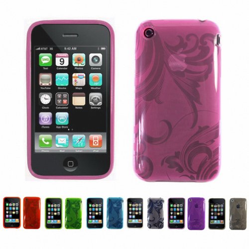Apple iPhone 3G 3Gs 8GB 16GB 32GB FLORAL Transparent Jelly Silicone Skin Case Cover + Free Screen Protector (Many Colors Available)