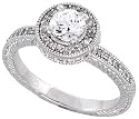 Sterling Silver Vintage Style Engagement ring, w/ a 5mm (.5 ct) Round CZ Stone, 3/8" (10mm) wide