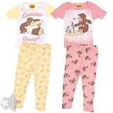 Curious George Pink and Yellow Set of Two Cotton Pajamas for Toddlers and Girls