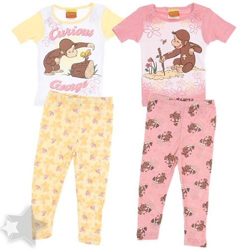 Curious George Pink and Yellow Set of Two Cotton Pajamas for Toddlers and Girls